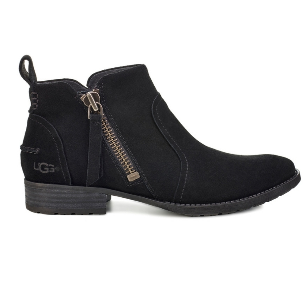 Ugg Aureo Black Leather Short Ankle Boot Booties Size 6.5